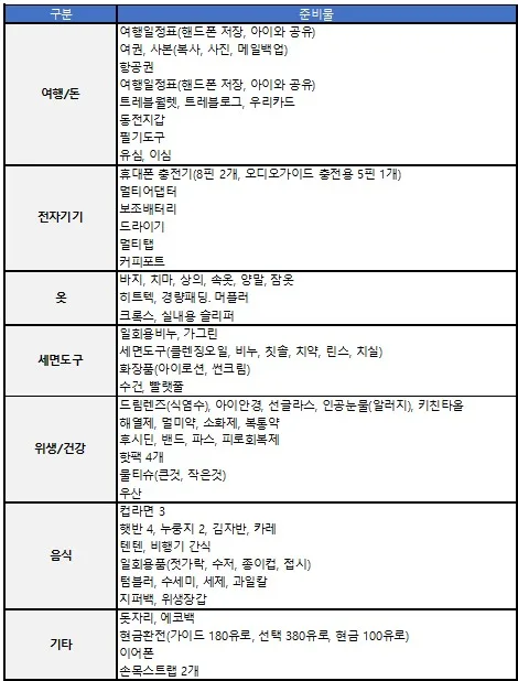 이미지(유럽 여행 준비물)